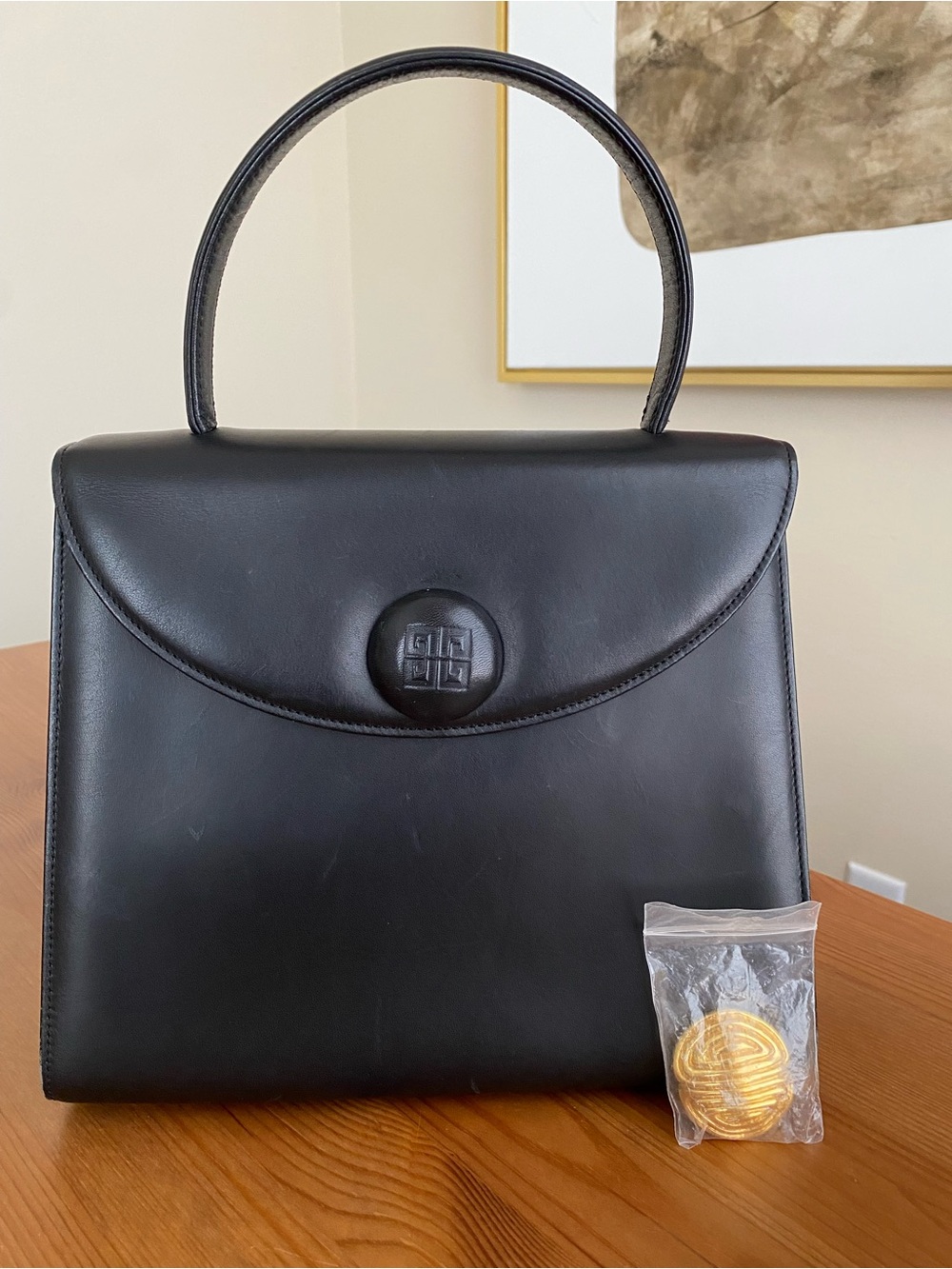 Vintage Givenchy Black Box Calf Leather Top-Handle Bag Handbag